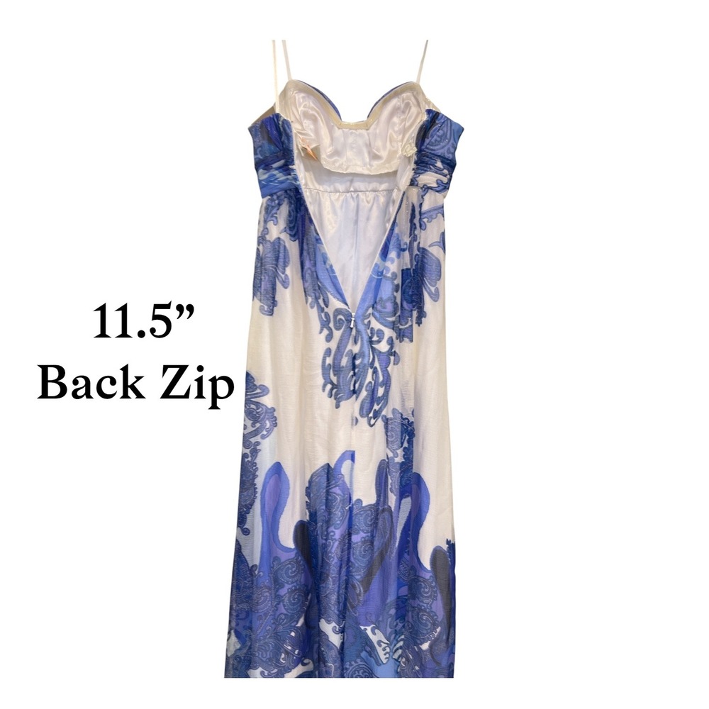 Aidan Mattox Ethereal Goddess Chiffon Gown Blue Porcelain Grecian Coastal Size 0 - Picture 4 of 13